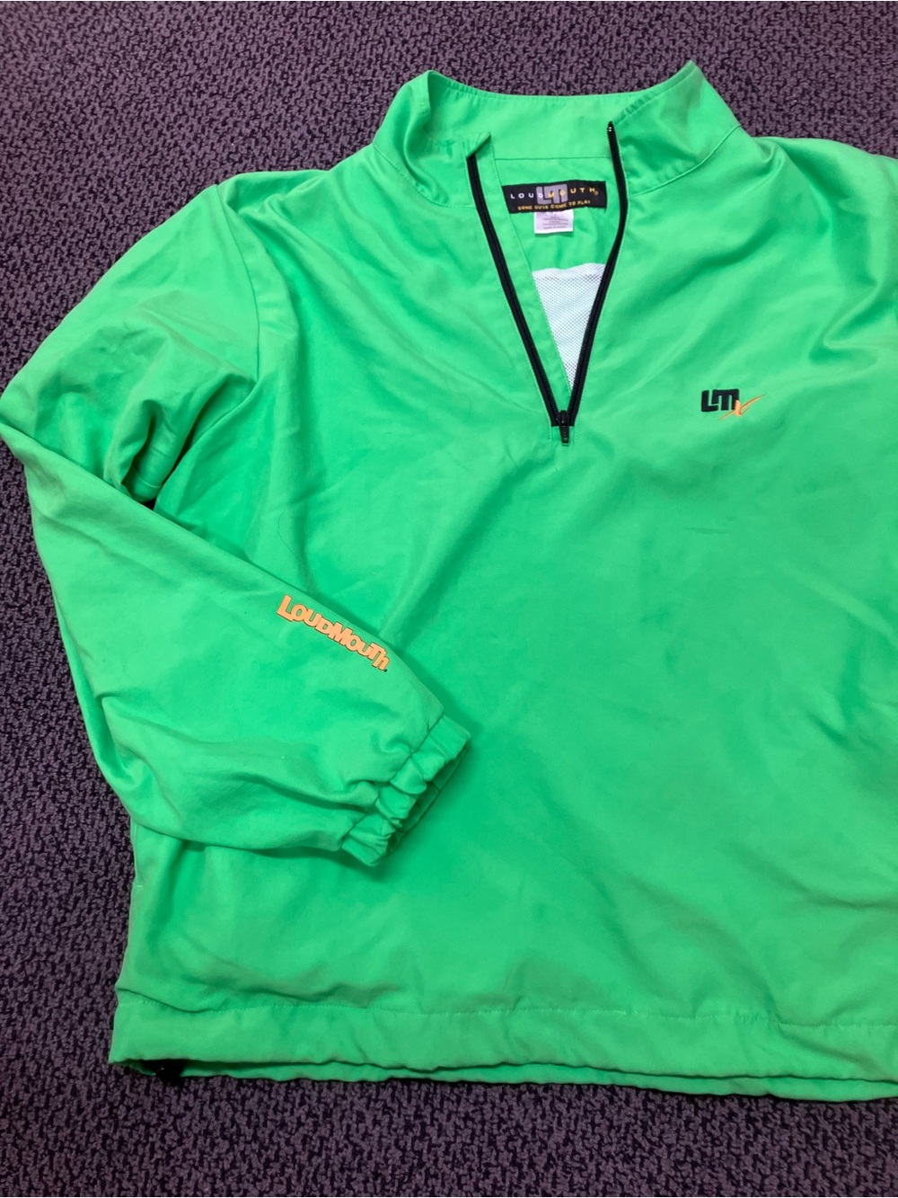 Loudmouth golf bright Green 1/4 Zip Pullover with Logo Detail.  EUC!